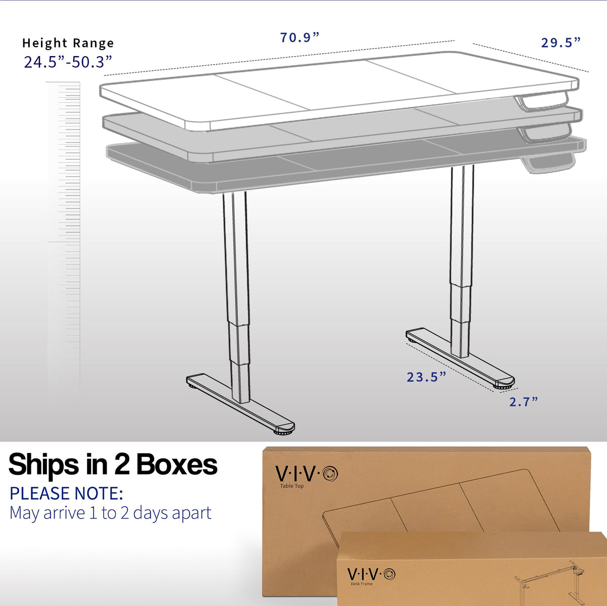 VIVO Electric Dual Motor Standing Desk, 71" x 30" Dark Walnut Top