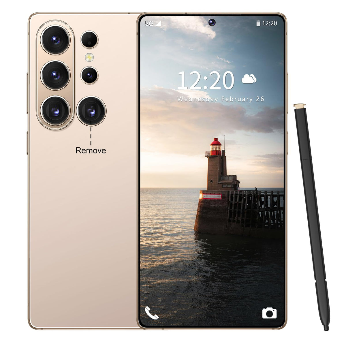 Huness S26 Ultra Unlocked Phone,Built in Pen The Phone,Cell Phone Battery 7000mAh 6.99" HD Screen,Android 15 16+512GB Smartphone,Dual SIM/5G/Face ID/Fingerprint Lock/GPS (Gold)