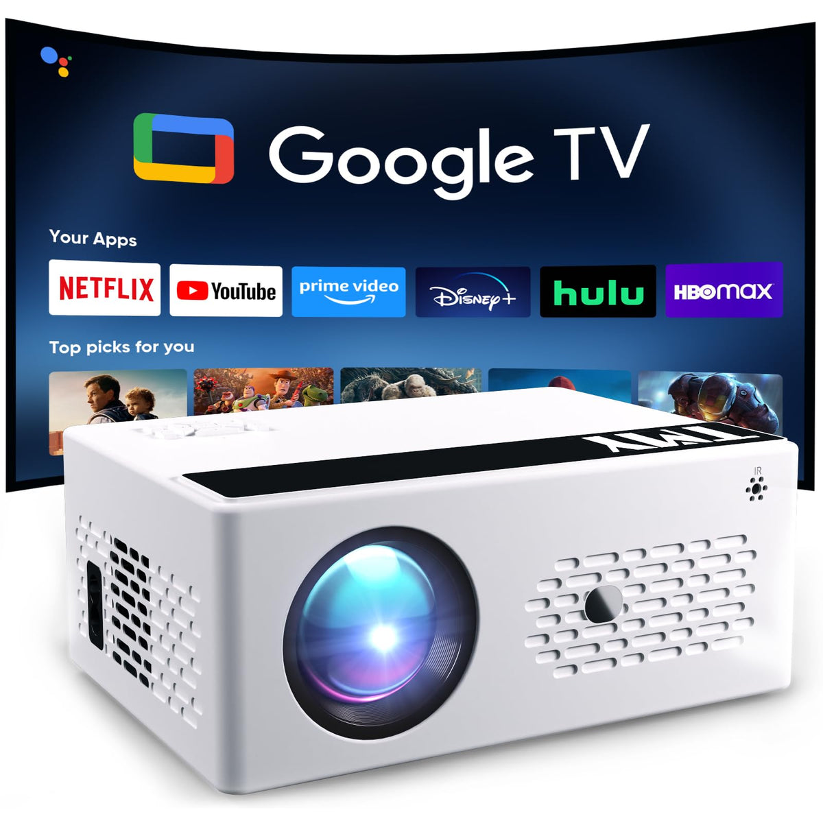 TMY Smart Projector with Google TV Built-in, Native 1080P 4K Home Theater