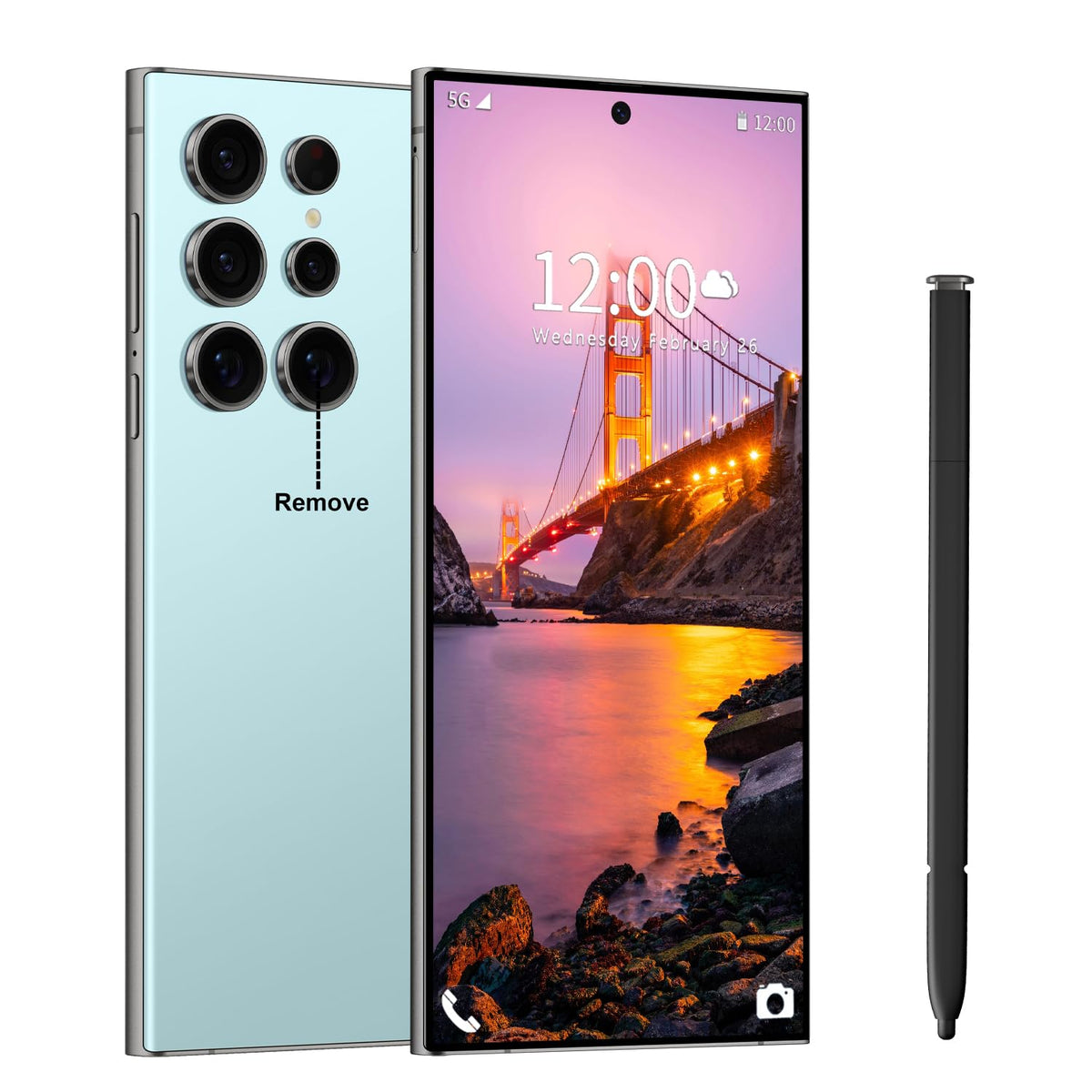 Huness I24 Ultra Unlocked Phone,Built in Pen The Phone,Smartphone Battery 6800mAh 6.8" HD Screen,Android 14 16+512GB with 128GB Memory Card Cell Phone,5G/Face ID/Fingerprint Lock/GPS (Cyan, 16+512)
