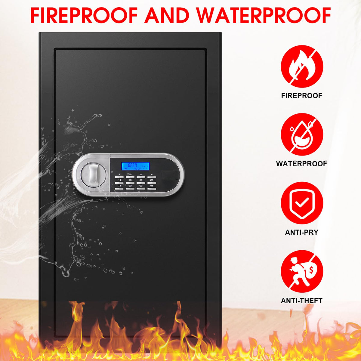 Fire Proof Safe for Home Documents, Safe Box Fireproof Waterproof with Electronic Keypad, Spare Keys and Alert System, Digital Home Safes Water and Fireproof for Office Money Valuables Large 6.0 Cuft