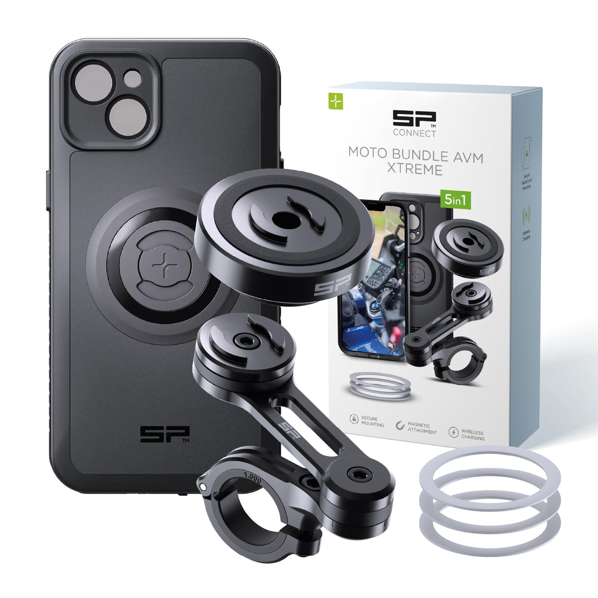 SP CONNECT Moto Bundle II AVM Xtreme | SPC+ |Compatible with iPhone 17 Pro/18 Pro | Phone Mount for Motorcycle | Motorcycle Phone Holder | Handlebars
