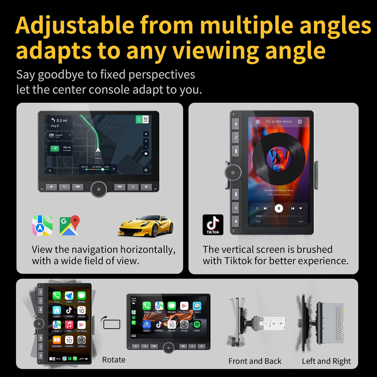 Haudio Single DIN Car Stereo with 10.1 Inch Rotating IPS Touchscreen, Wireless CarPlay and Android Auto, Android 13, 2GB+64GB, Volume Knob, Physical Buttons, GPS, WiFi, Bluetooth, DSP, AM/FM Radio RDS