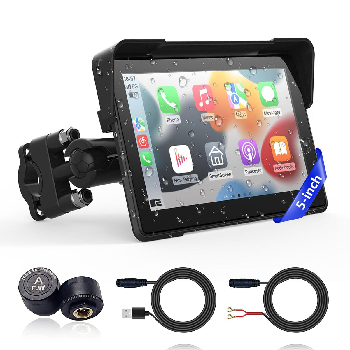 Wireless Motorcycle Apple Carplay & Android Auto,7 Inch Touchscreen with AHD Dual Cam,Siri & Google Assistant, Looping Recording/BSD/Bluetooth 5.2/ GPS/Remote Control/TMPS /IP69K Waterproof /128GB