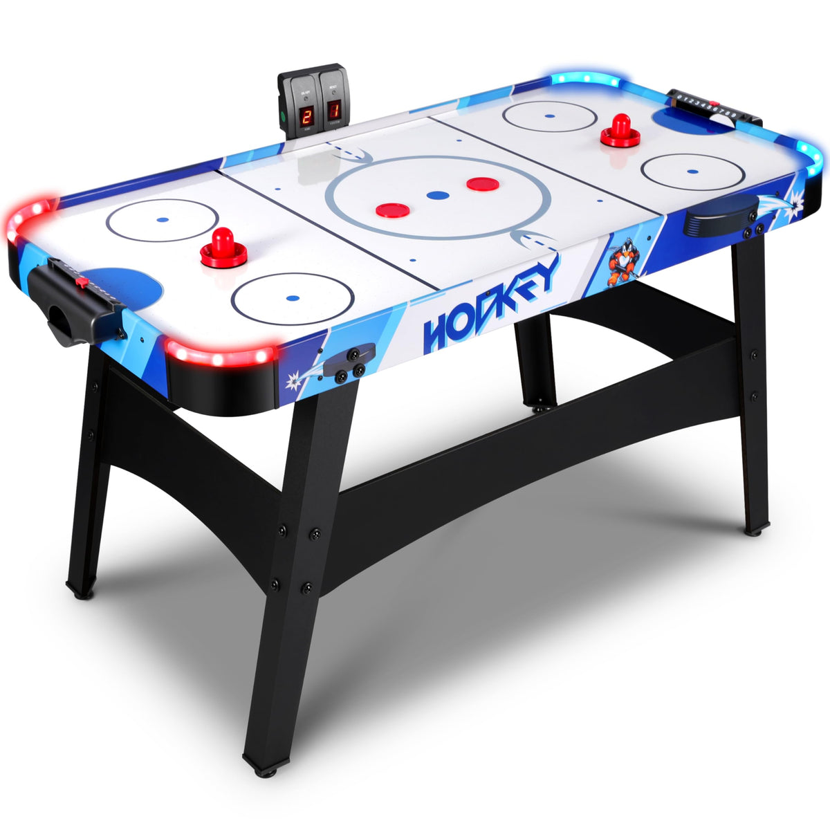 58" LED Light-Up Air Hockey Table - Arcade Style Air Hockey Game Set w/Accurate Electronic Scoring, Powerful 12V Motor for Game Room, Home & Office, Includes 2 Pucks & 2 Pushers