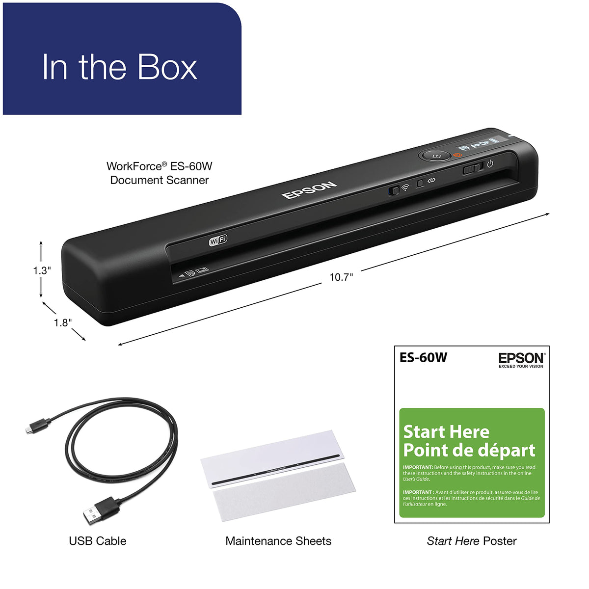 Epson Workforce ES-60W Wireless Compact Mobile Document Scanner