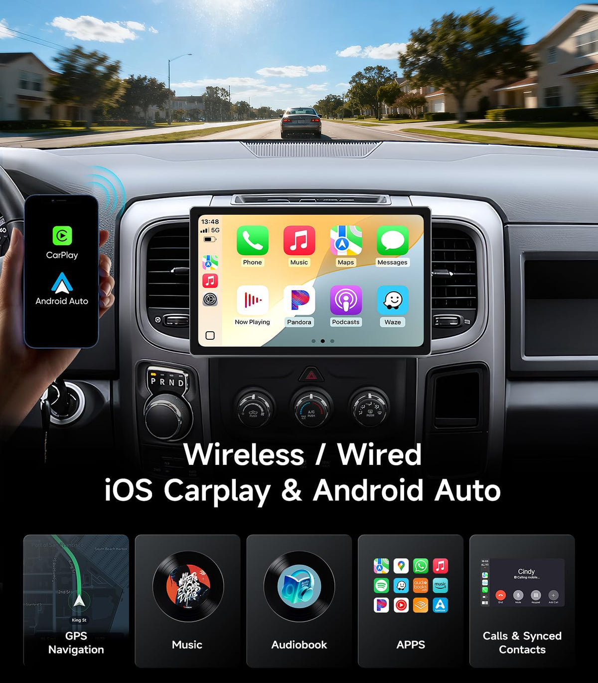 Car Radio for Dodge Ram 1500 2500 3500 2013-2018, CarPlay Android Auto