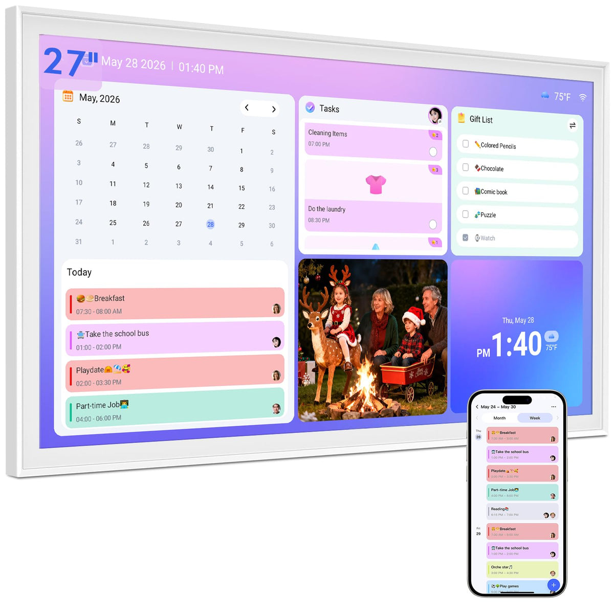 21.5" Digital Wall Calendar with Chore Chart & Planner