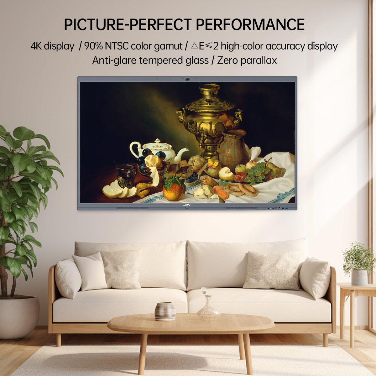 JAV 86" Smart Board Interactive Whiteboard, Google EDLA Certified 4K Touchscreen with 48MP AI Camera for Classroom Office Studio (Wall Mount Included)
