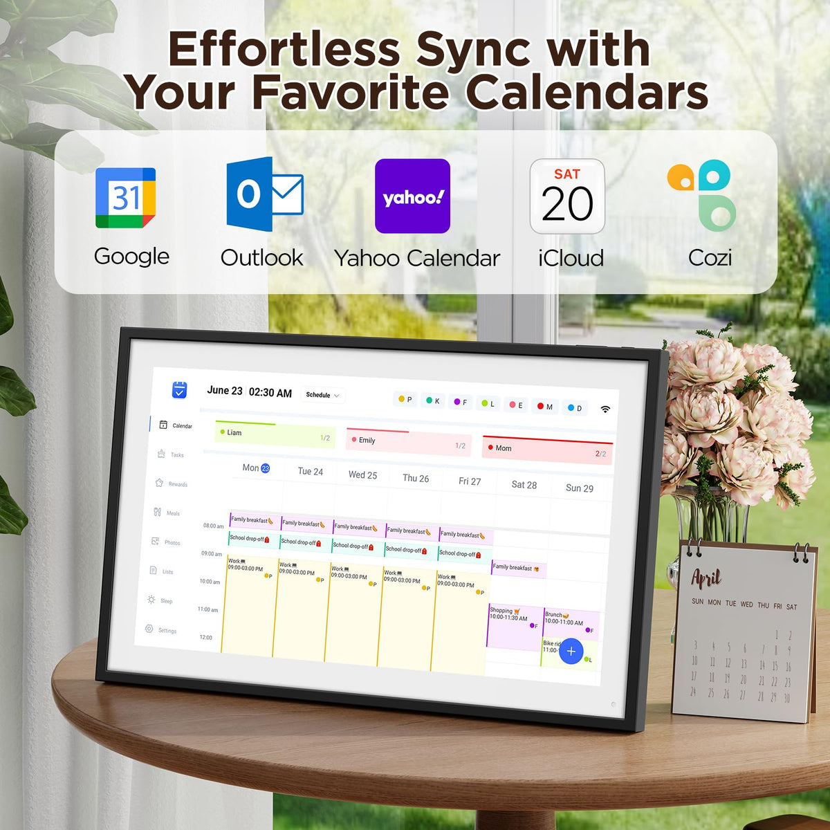 21.5" Smart Digital Calendar – 1920×1080 Full HD Touchscreen Family Planner & Calendar with Chore Chart & Meal Planner, Wall-Mountable (Black White)