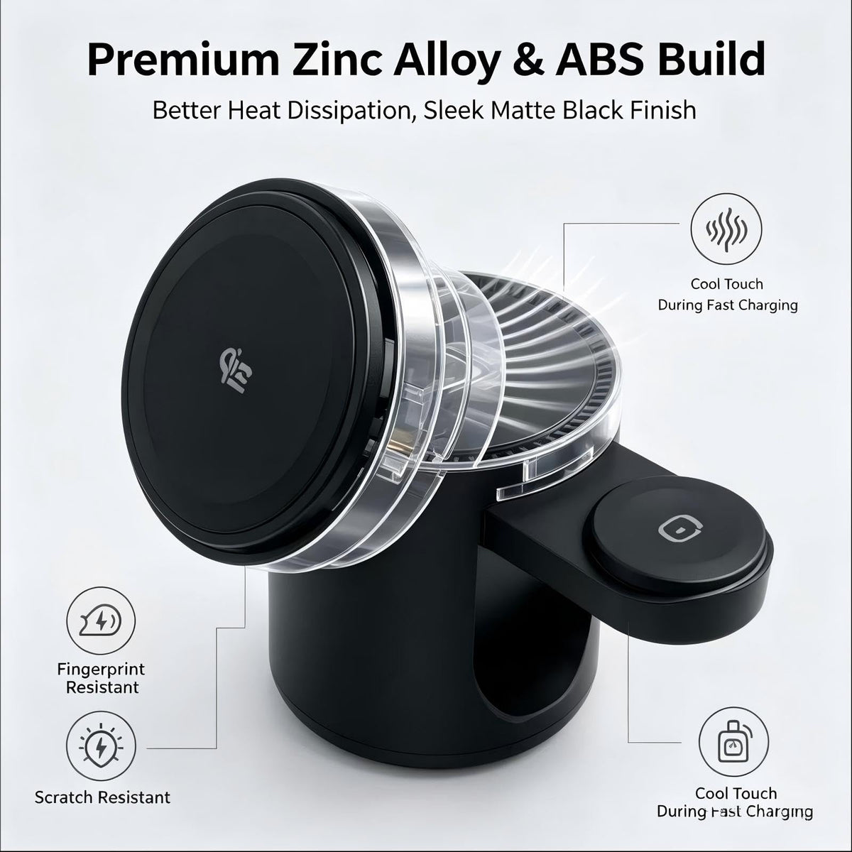 3-in-1 Wireless Charging Station for Apple, 25W Fast Magnetic Charger for iPhone 18/17/16/15/14/13/12 Series, Apple Watch & AirPods, Zinc Alloy & ABS Desktop Stand with 45W PD Adapter & USB-C Cable