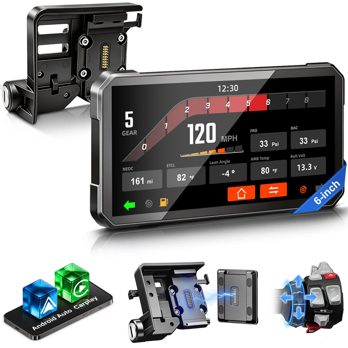 LBW 6" GPS Navigation for BMW Motorcycle CarPlay, Android Auto, Native Data