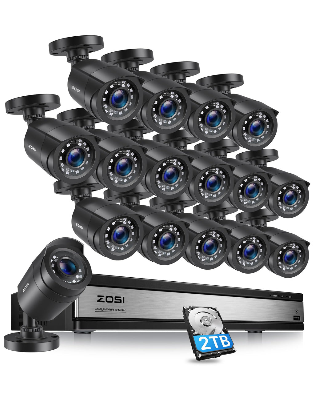 ZOSI 3K 5MP Lite Home Security Camera System with AI Human Vehicle Detection, H.265+ 8 Channel Surveillance DVR and 4 x 1080p Weatherproof CCTV Bullet Camera Outdoor Indoor, 80ft Night Vision, 1TB HDD