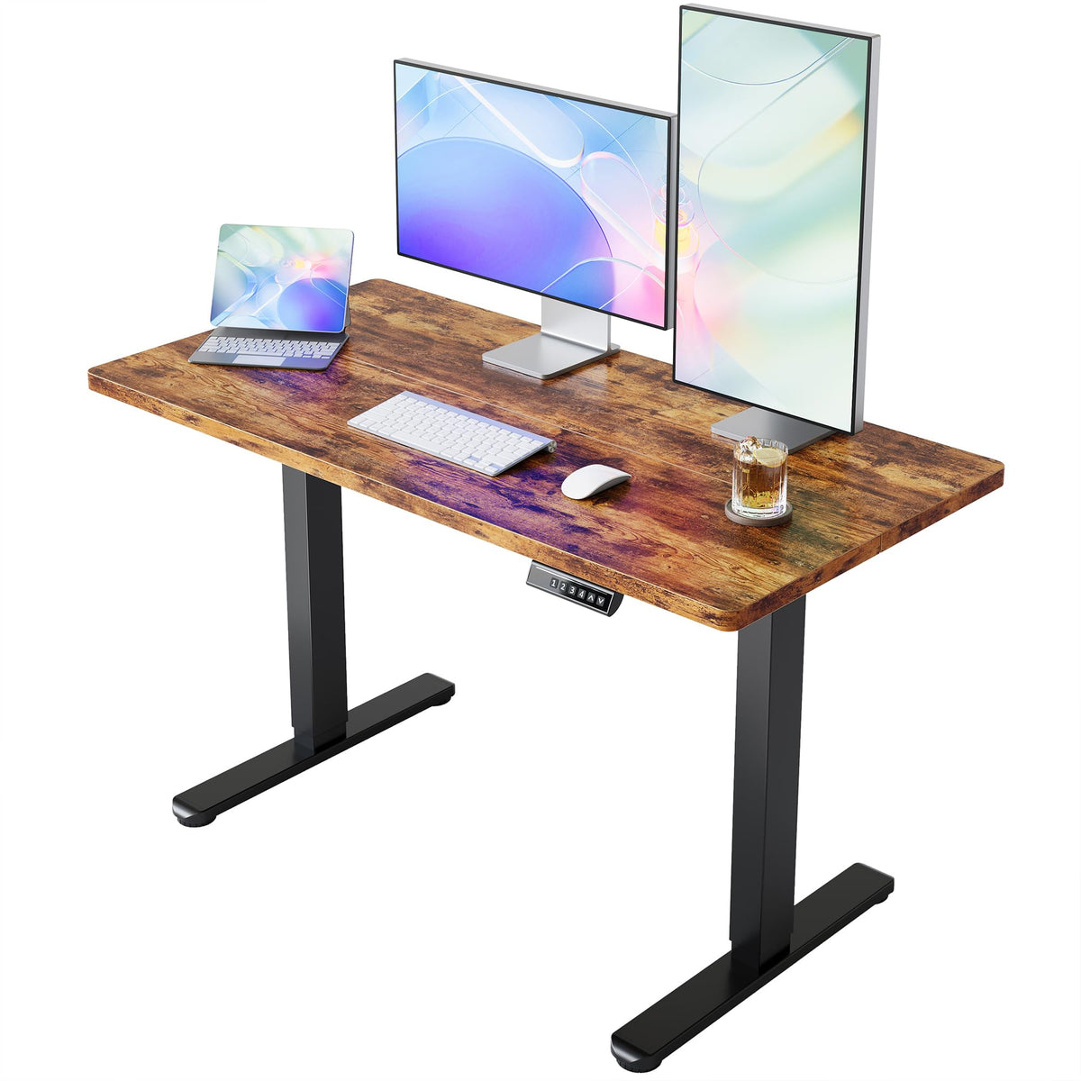 HUANUO 55x28 Inch Electric Standing Desk, Adjustable, Light Vintage Brown