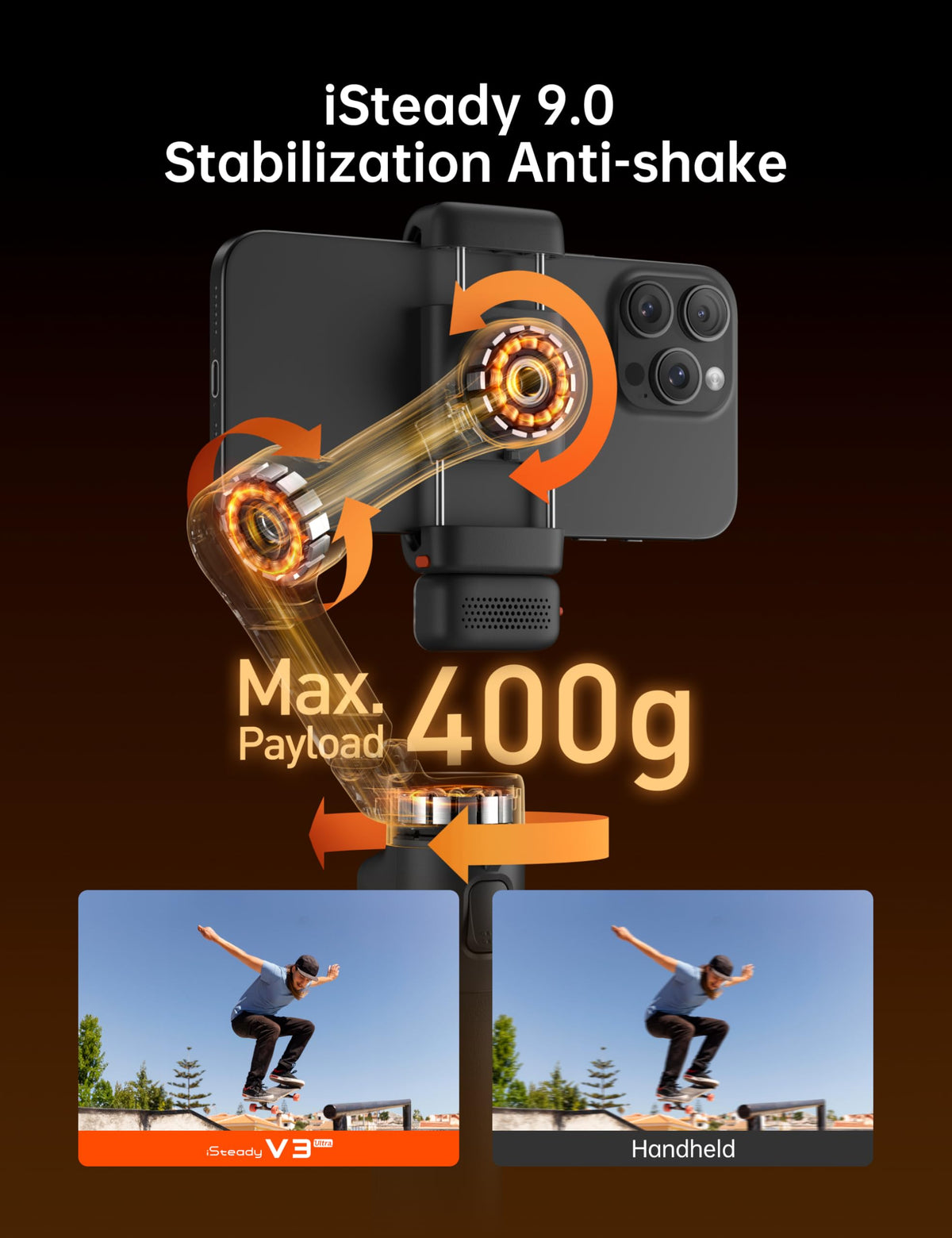 Hohem iSteady V3 Ultra Gimbal Stabilizer for Smartphone, AI Tracking Phone Gimbal, 1.22" Touchscreen Detachable Remote Control, Built-in Extension Rod & Tripod, 360° Infinite Pan, Vlog Filming, Black