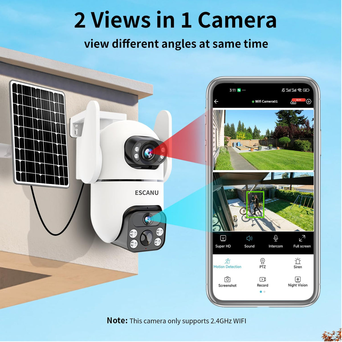 Security Cameras Wireless Outdoor with Dual Lens,Solar Cameras for Home Security with 360° View Pan/Tilt,Night Vision,Waterproof,PIR Alarm,2-Way Audio,SD/Cloud Storage,No Month Fee,2.4GHz WiFi(4 Pack)