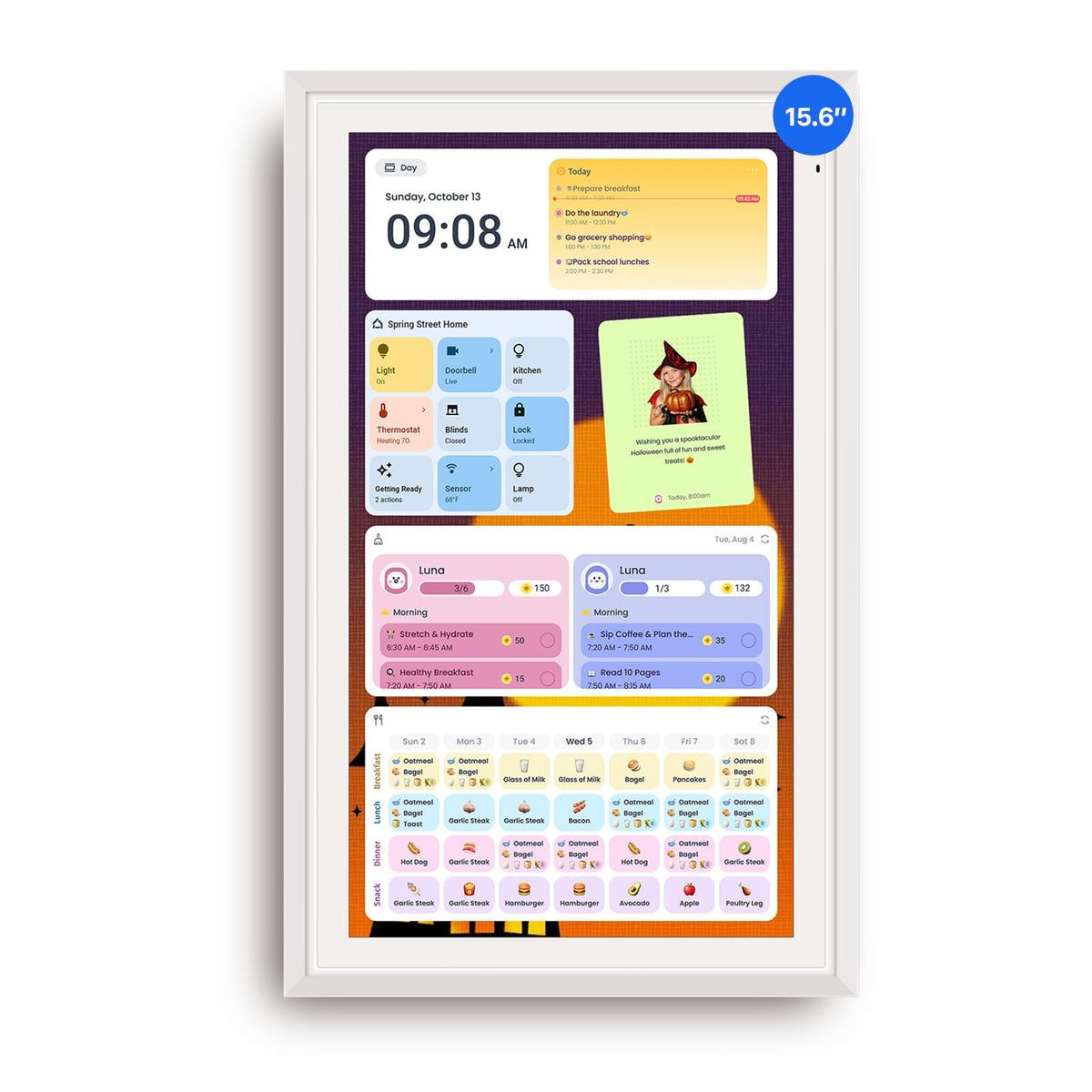 Apolosign 15.6-inch Digital Calendar, No-Subscription, Smart Wall Planner with Calendar Sync, Chore Chart, Meal, Apps & Dashboard, Electronic Display for Schedules, Dual Mode, with Stand (Teak)