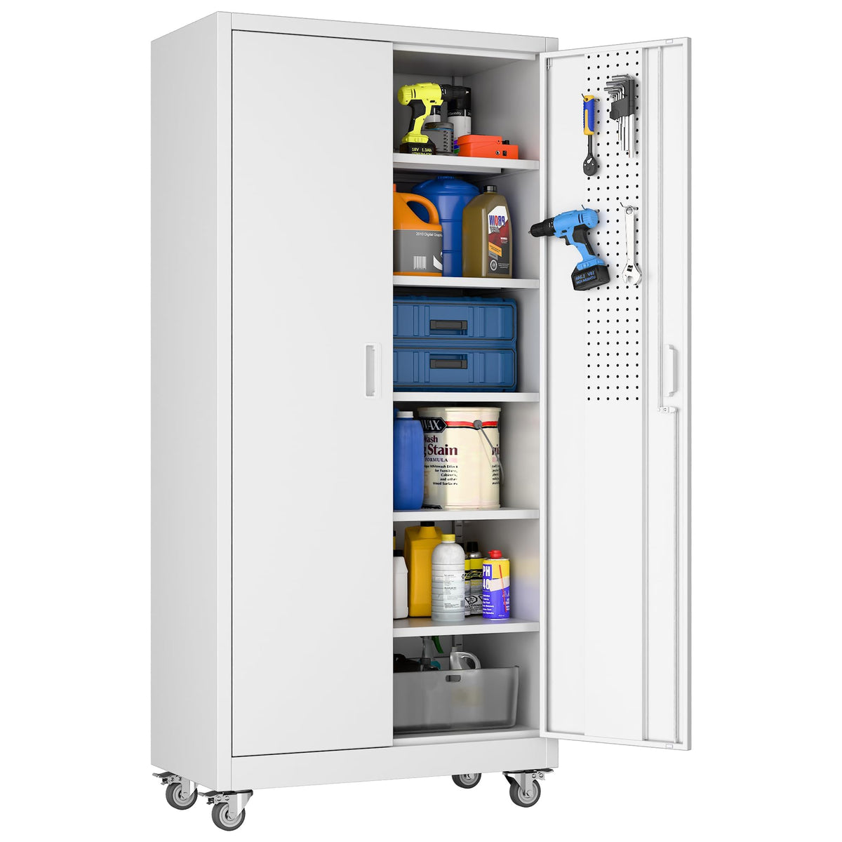 71"x32"Wx16 D Metal Garage Storage Cabinet with Wheels
