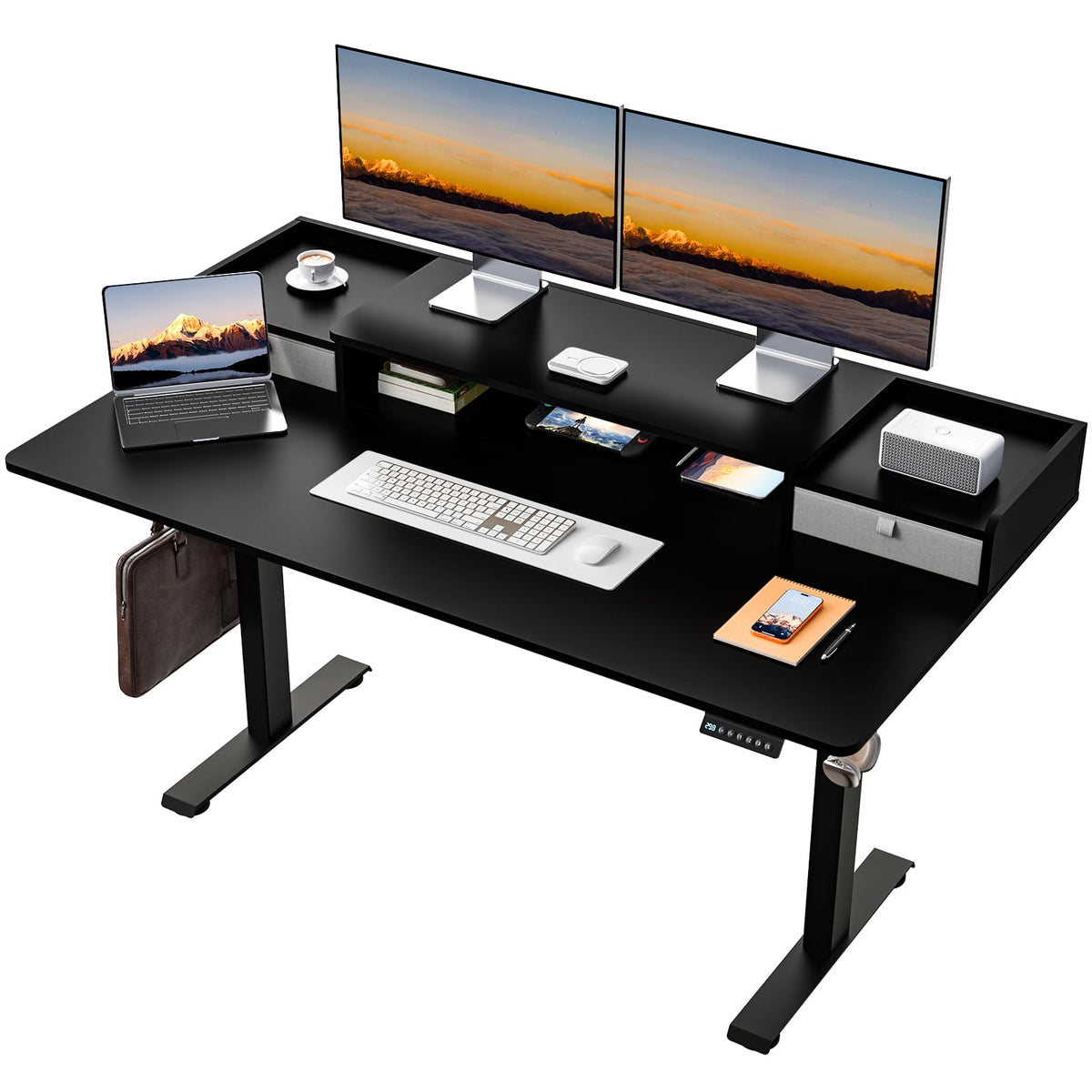 63 x 30 Inch Electric Standing Desk with 2 Drawers, Adjustable Height Widened Stand Up Desk with Storage, Sit to Stand Ergonomic Workstation for Home Office, Rustic Brown