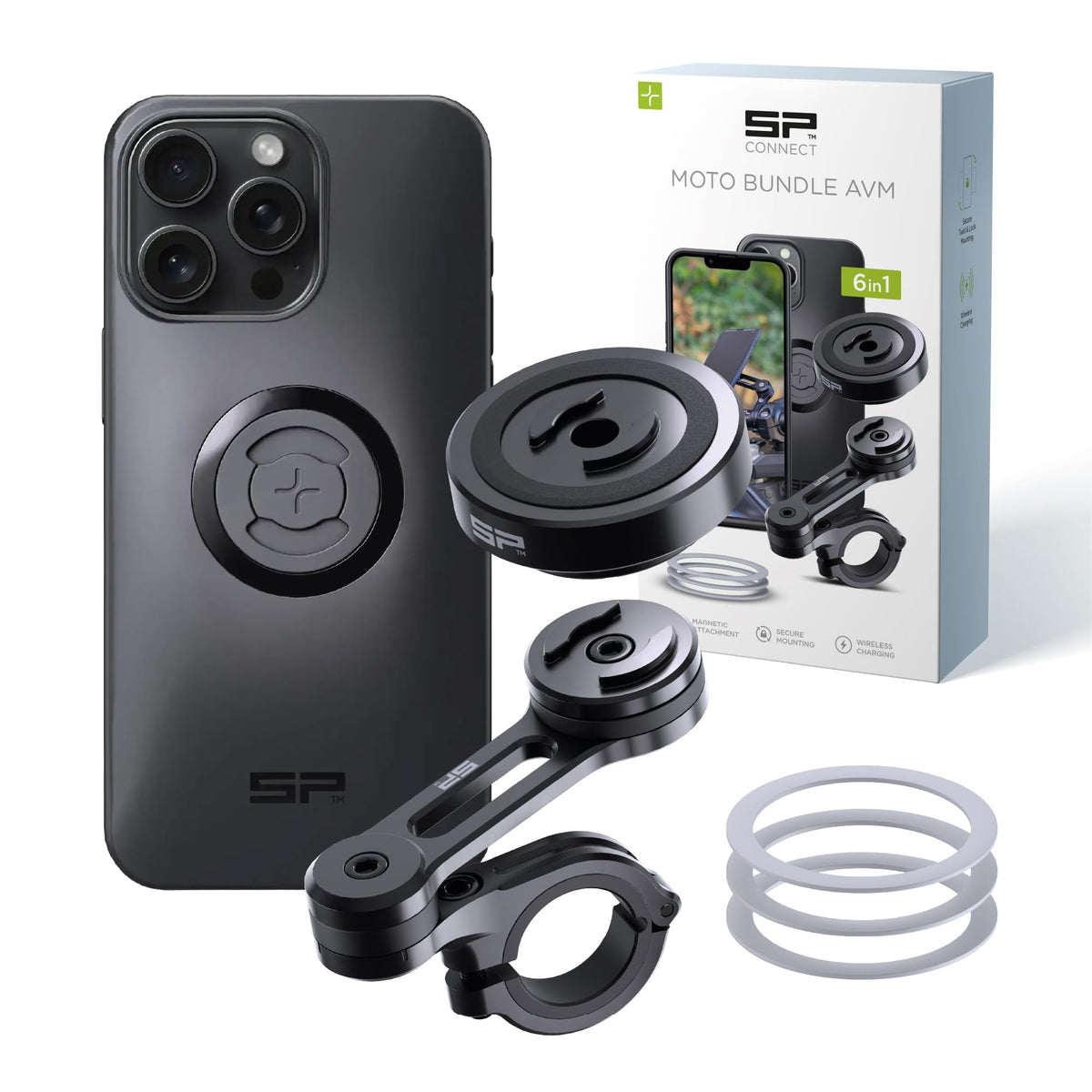 SP CONNECT Moto Bundle II with Anti Vibrations Module| SPC+ | Compatible with for iPhone 15 Pro Max| Motorcycle Phone Mount |Phone Mount for Motorcycle Handlebars | Cell Phone Holder