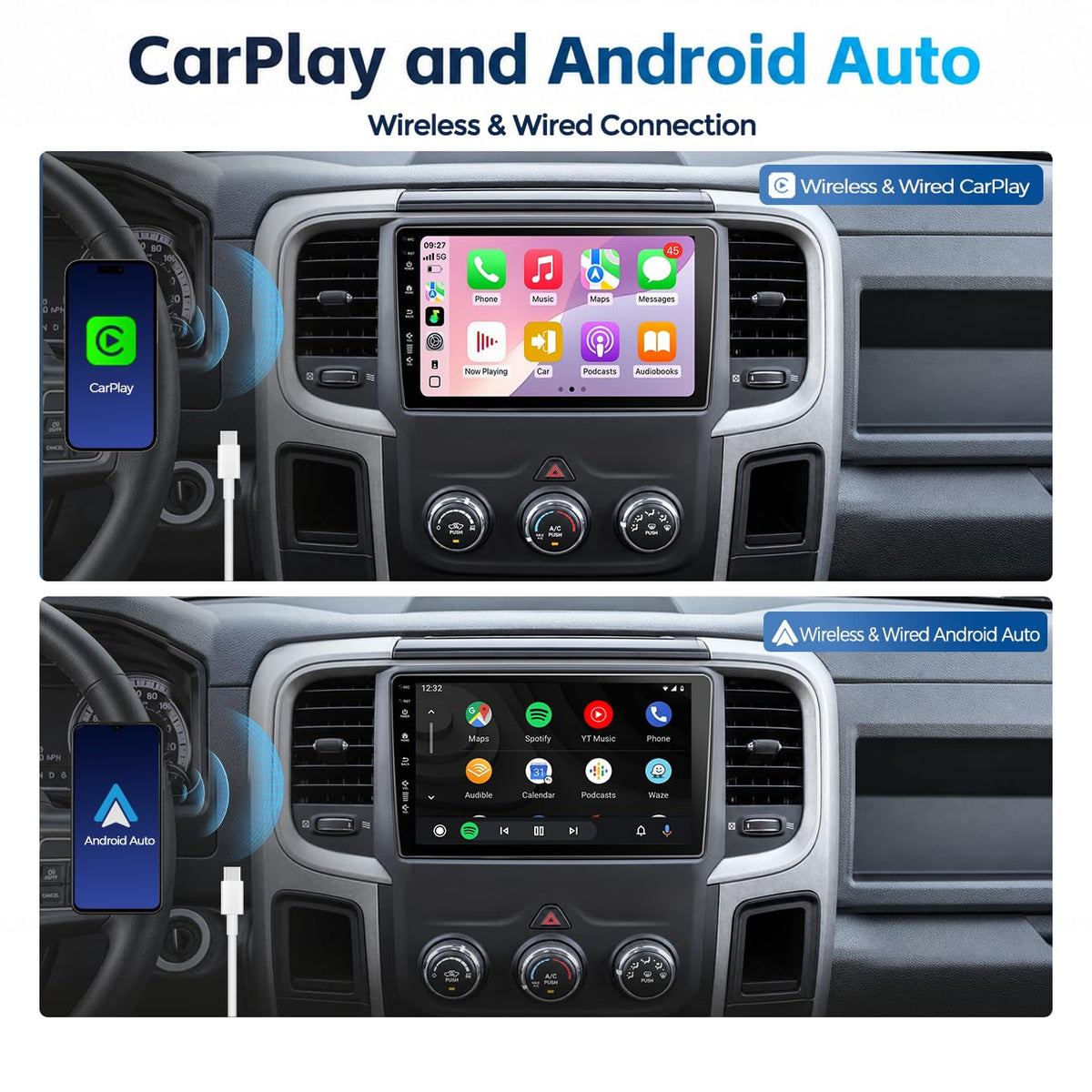 Car Stereo for Dodge RAM 1500 2500 3500 2013-2018 With CarPlay Android Auto