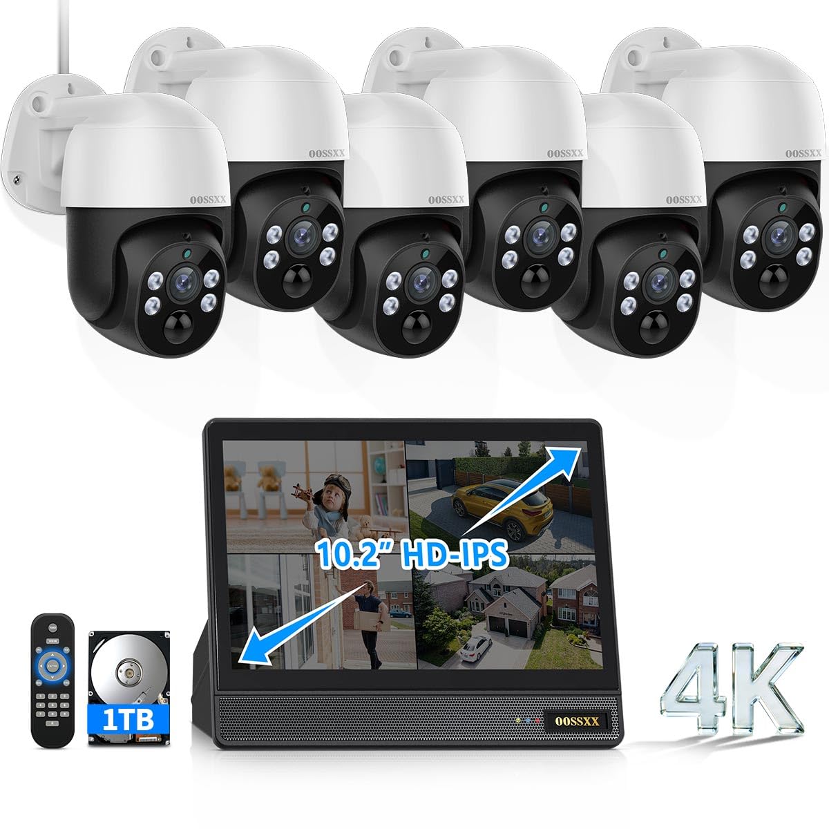 (2026 New) 4K PoE PTZ Outdoor Security Camera System with 10.2'' Monitor