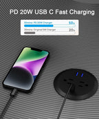 9-Pack 3-inch Desktop Power Grommet,PD20W USB-C,6.5ft Cord,Black