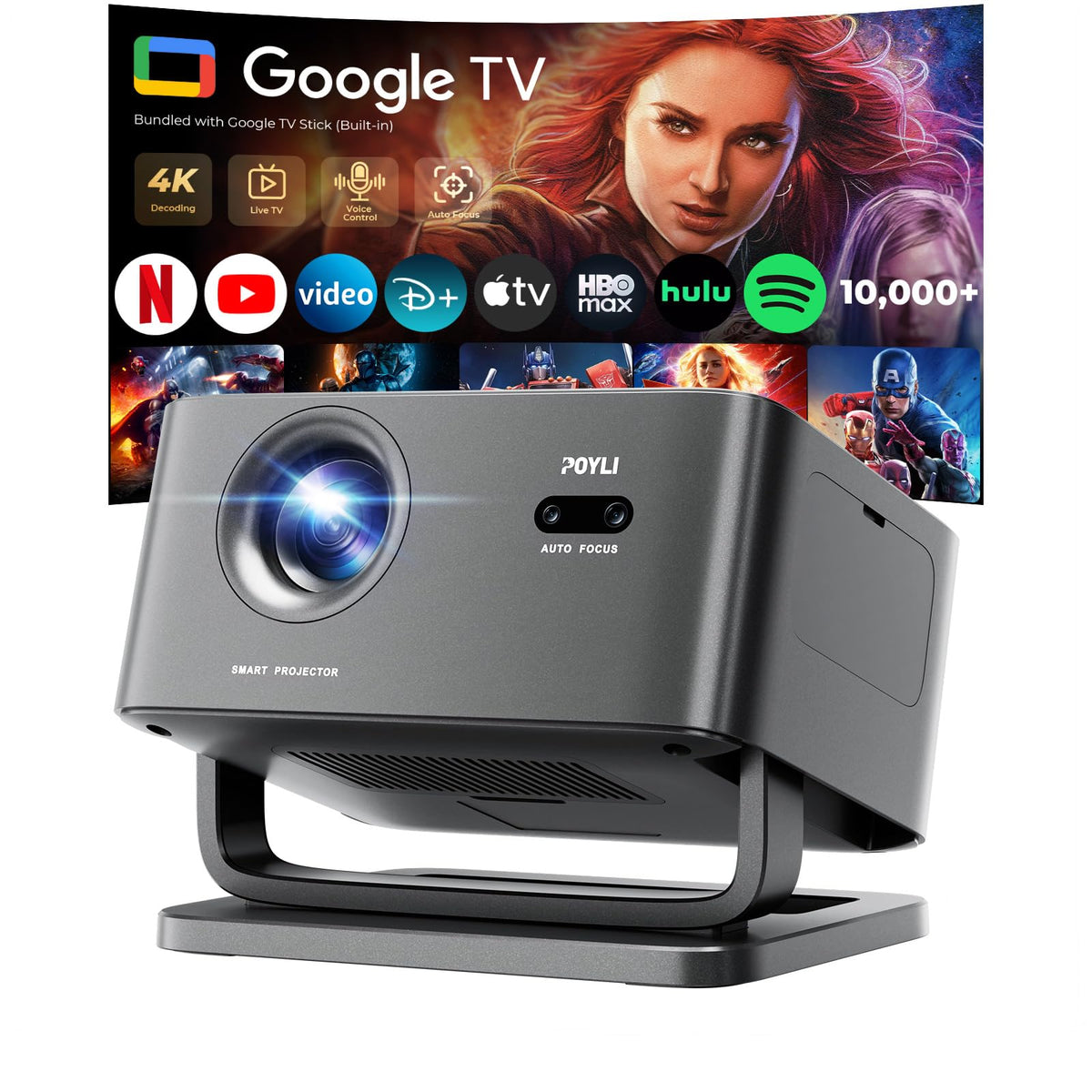 Portable Smart Projector 4K Support【Compatible with Google TV & 10k+Apps】