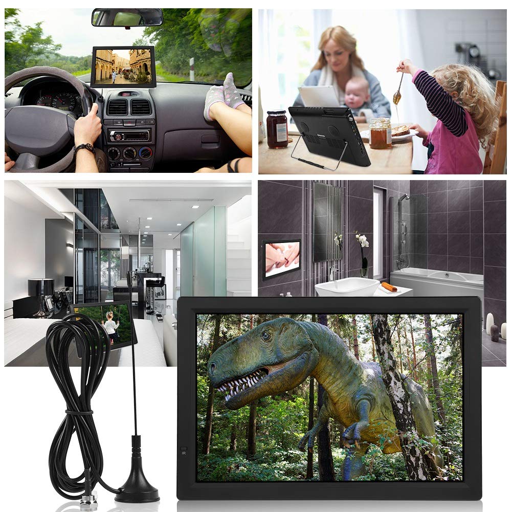 Small Digital TV, 14 Inch Digital Television Rechargeable ATSC TFT Portable TV HD Video Player 110-220V US for Home Car
