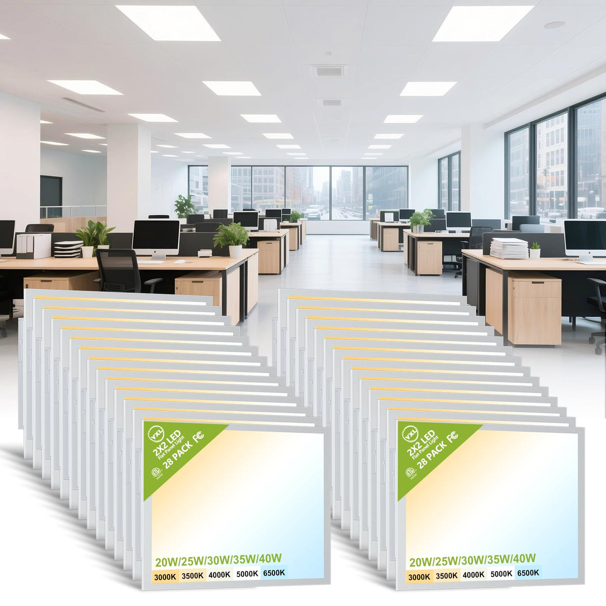 YXL 6 Pack 1x4 LED Flat Panel Light Office Light, 5200LM, 5CCT LED Drop Ceiling Light Fixture, 40W/35W/30W/25W/20W Selectable,6500K/5000K/4000K/3500K/3000K,Dimmable 0-10V,ETL