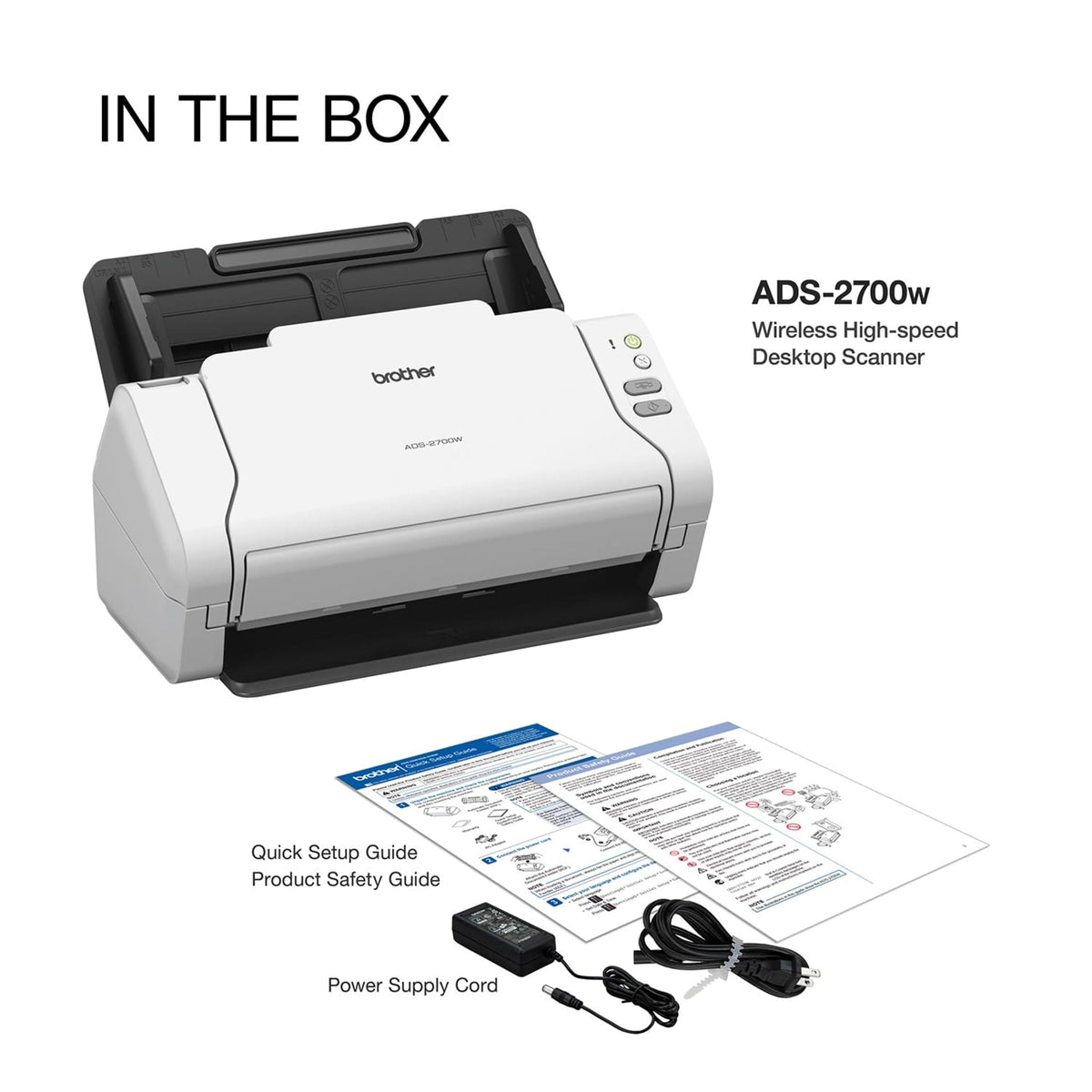 Brother Wireless High-Speed Desktop Document Scanner, ADS-2700W, Touchscreen LCD, Duplex Scanning