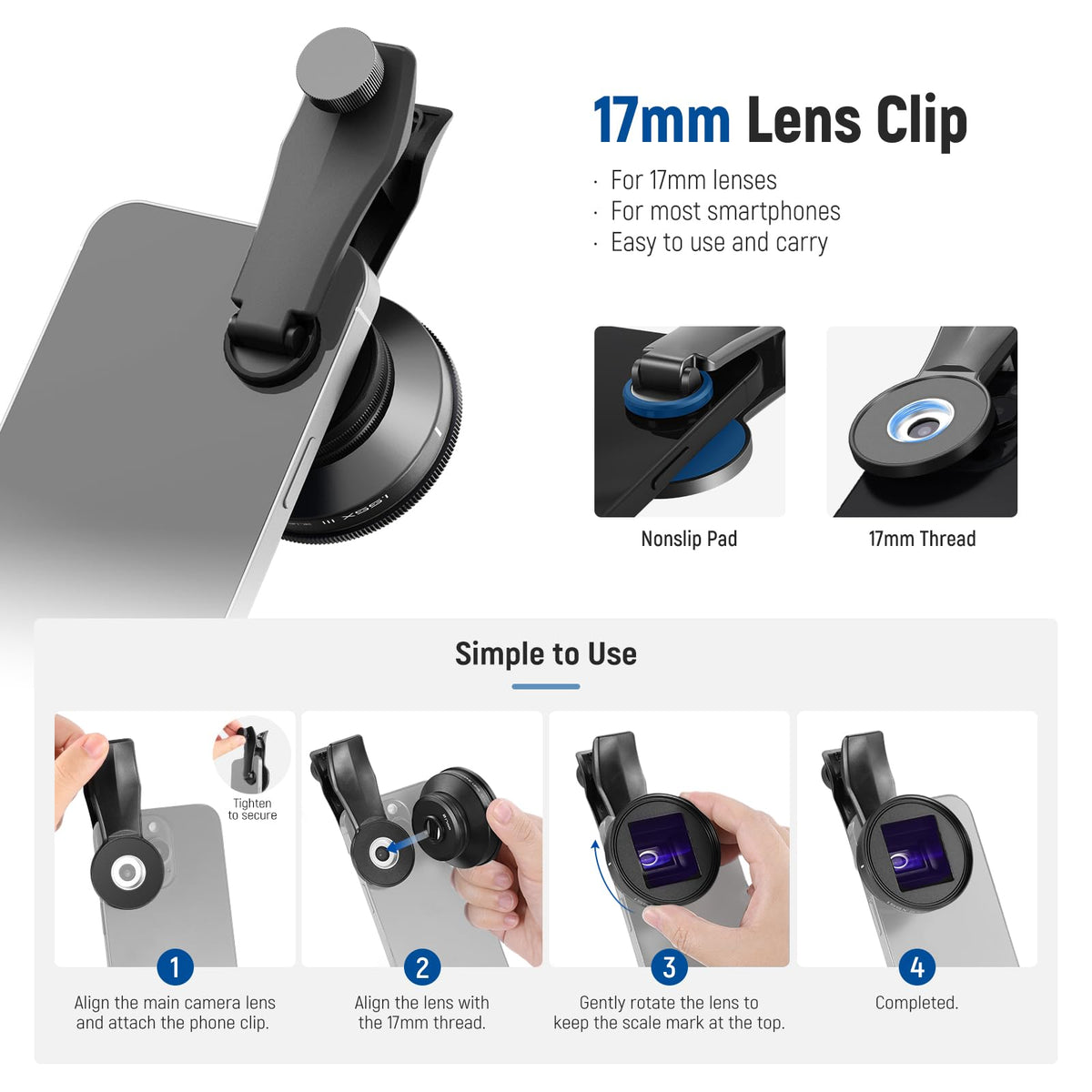 NEEWER 1.55x Blue Anamorphic Lens Compatible with iPhone Android Samsung, Phone Camera Accessories with 17mm Threaded Lens Clip & 58mm Filter Adapter Ring, Cinematic Wide Screen Effect, LS-43 Ultra