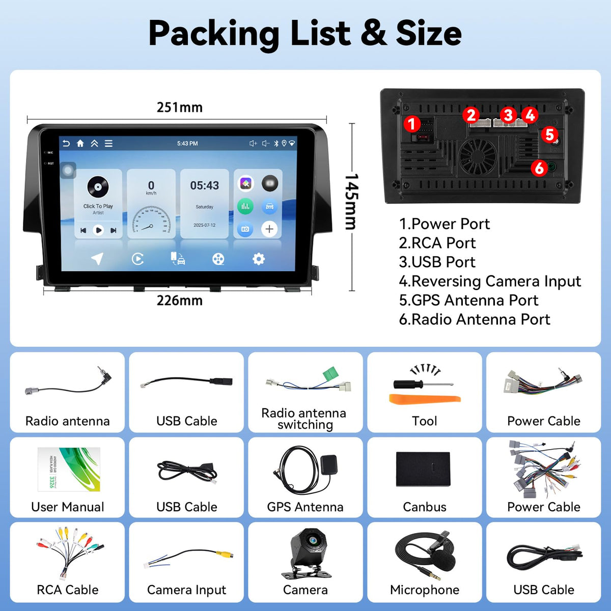 SIXWIN 9'' 4G+128G Android 15 Car Stereo for Honda Civic 2016-2021