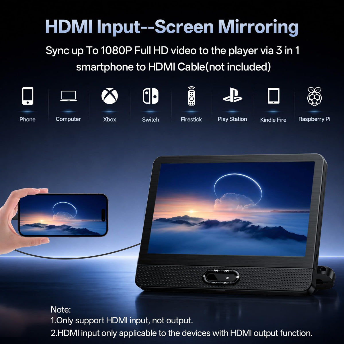 12.5" FHD IPS Display Dual Portable DVD Player, Wireless Screen Mirroring