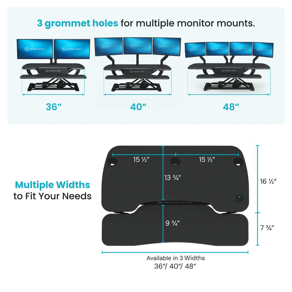 PowerPro 40 Inch Electric Standing Desk Converter – Push-Button Height Adjustable Sit to Stand Desk Riser for Triple Monitors & Laptop – Motorized Desktop Workstation with Wide Keyboard Tray