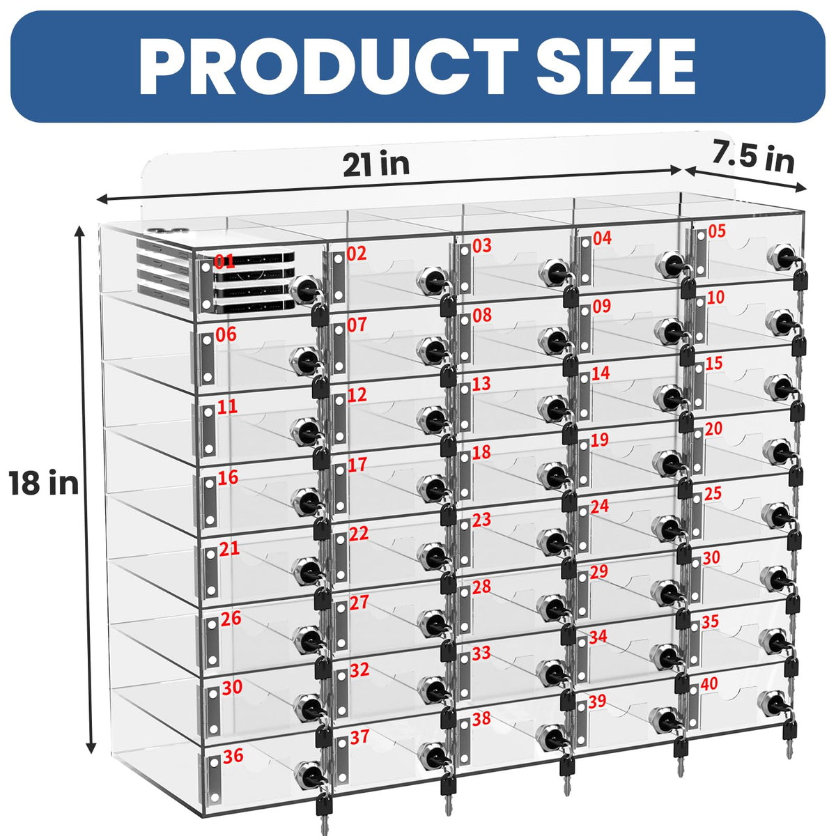 Cell Phone Locker 100 Slots, Wall-Mounted Cell Phone Lock Box with Keys, Acrylic Cell Phone Storage Locker for Employees Office Classroom Gym, Clear Cell Phone Locker Cabinet for Storage (40 Slots)
