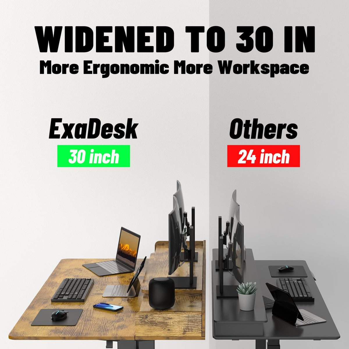 63 x 30 Inch Electric Standing Desk with 2 Drawers, Adjustable Height Widened Stand Up Desk with Storage, Sit to Stand Ergonomic Workstation for Home Office, Rustic Brown