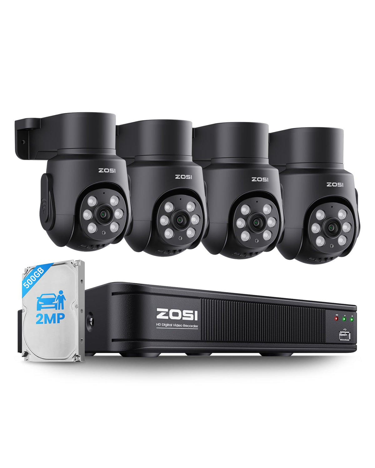 ZOSI 8CH 5MP Security DVR System, 4 x 1080p PT Audio Cameras, 500GB HDD