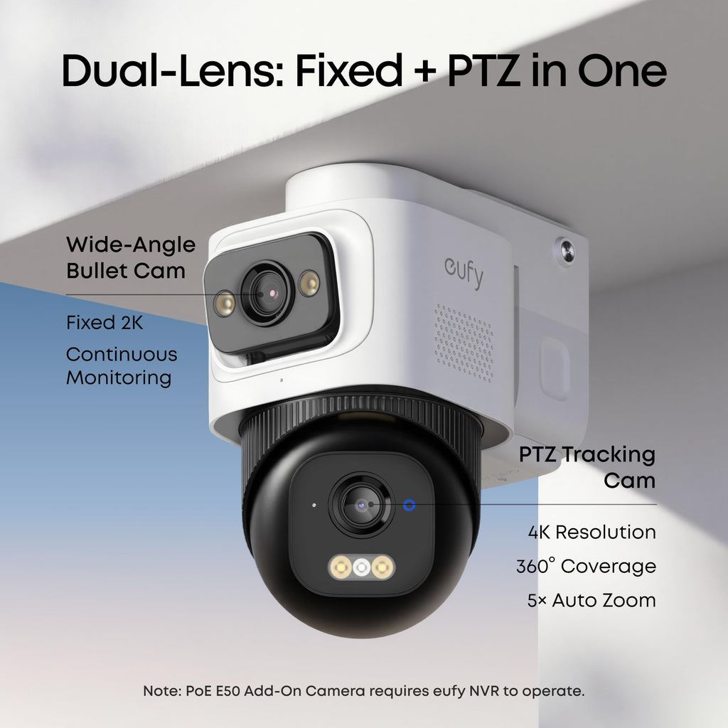 eufy Security 4K PoE Bullet-PTZ Cam E50, Dual-Lens, 360° OmniTrack, Add-On