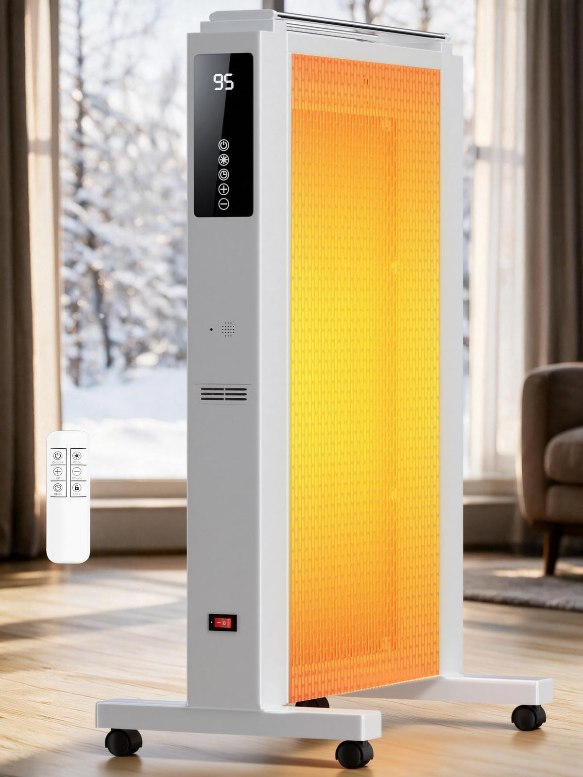 Space Heater Large Room,Electric Mica Infrared Heaters for Indoor Use,Digital Thermostat,Energy Saving,Overheat & Tip-Over Protection,360°Whole Room Heater for Indoor,Bedroom,Office,Garage Gray