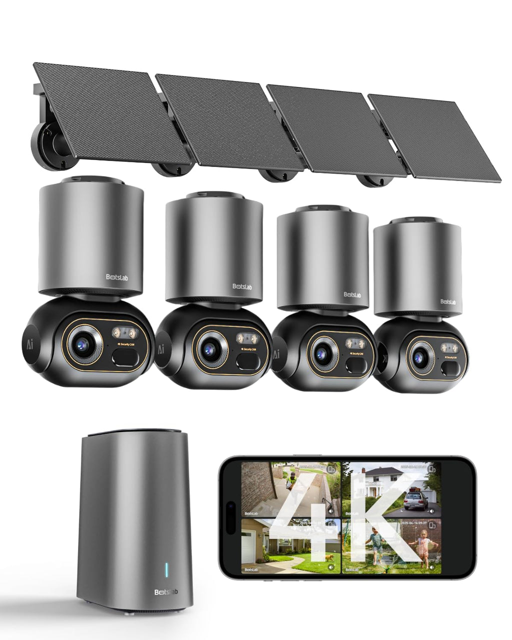 BOTSLAB 4K Security Camera Wireless Outdoor, 4 Cam-Kit, 32GB Local Storage