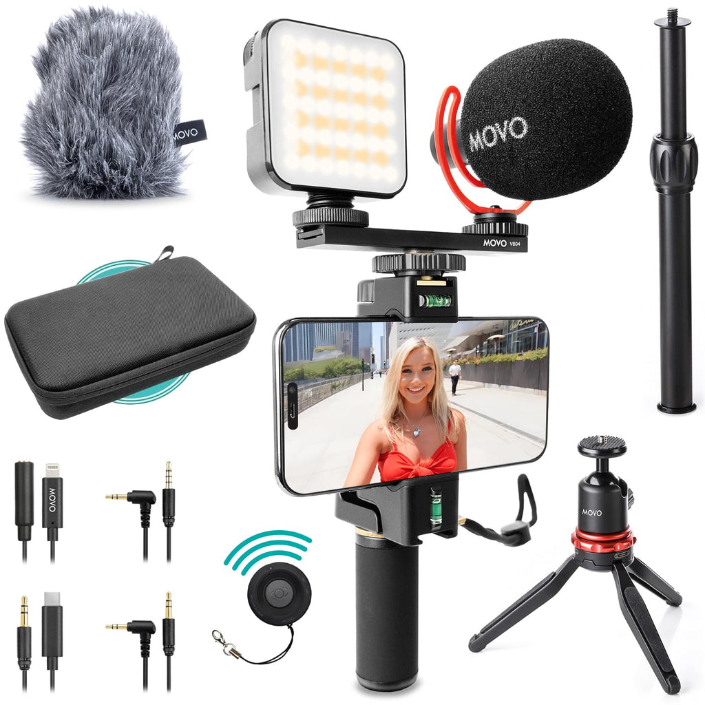 Movo iVlogger-PRO Vlogging Kit for iPhone with Mic, Light, and Tripod
