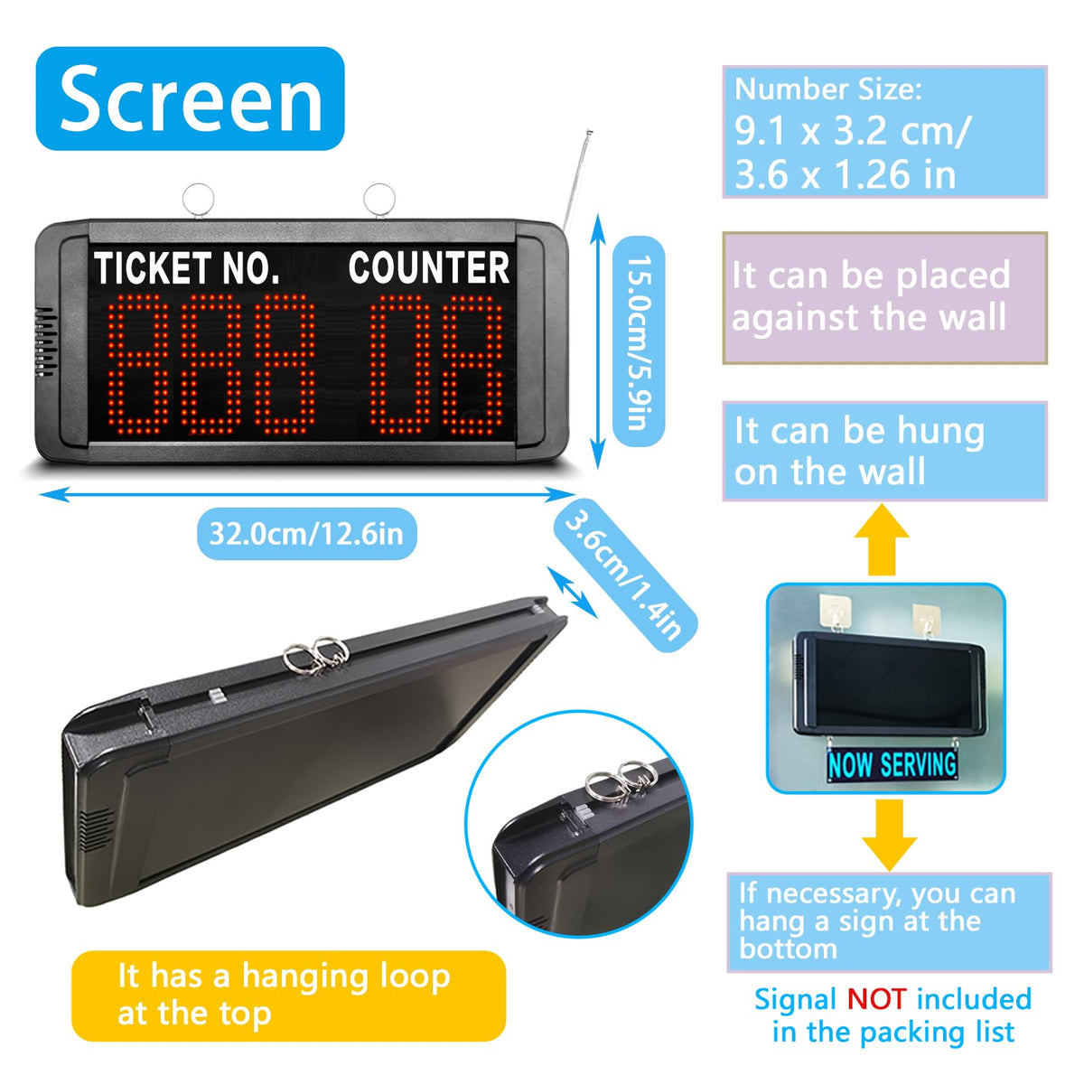 Multi-Window Take a Number System Wireless Queue Management System with LED Digital Display & Voice Broadcast 15 Counter Call Buttons for Bank Clinic Hospital Waiting Room