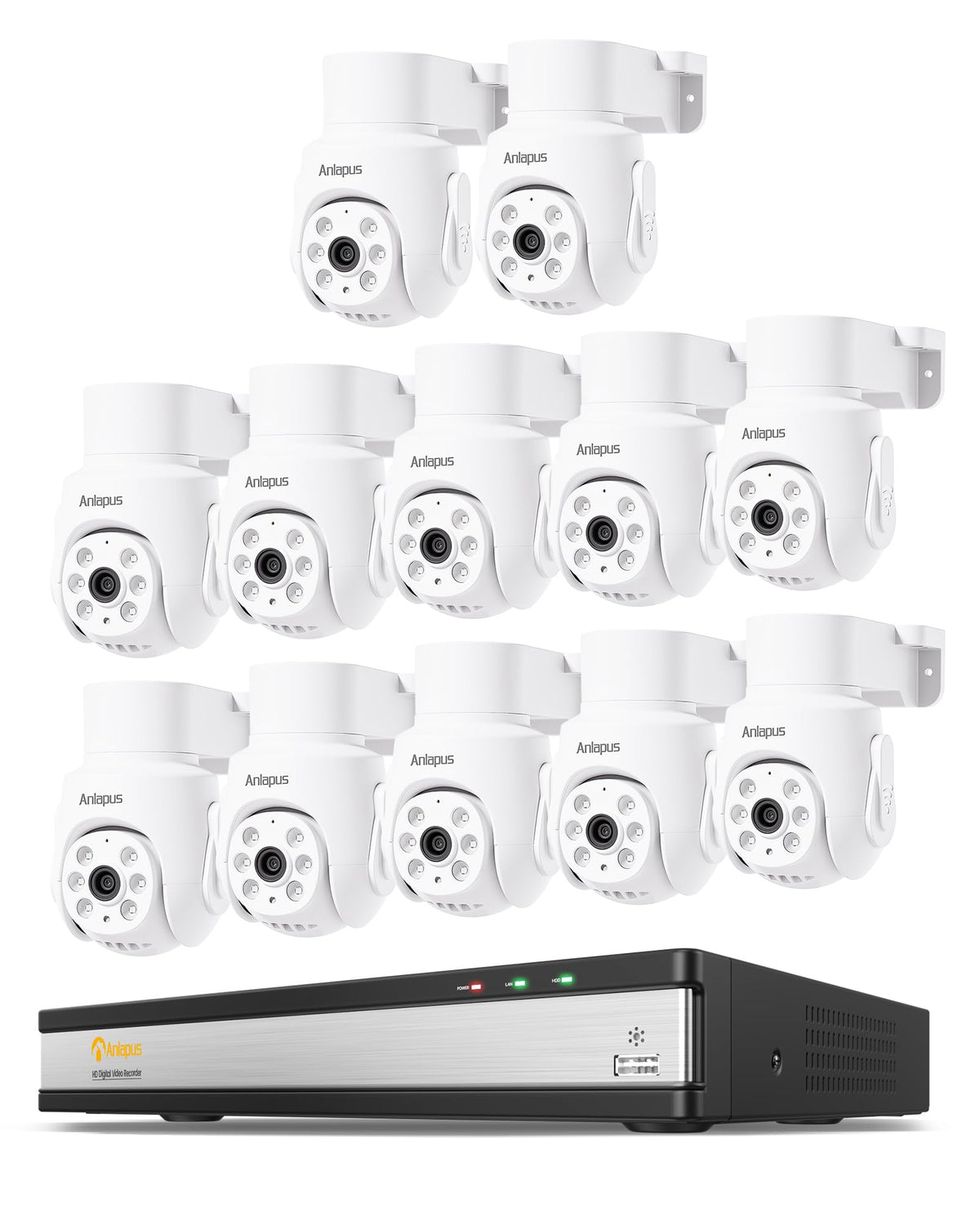 Anlapus 16 Channel Security Camera System, 12Pcs 1080P Pan Tilt Cam, No HDD
