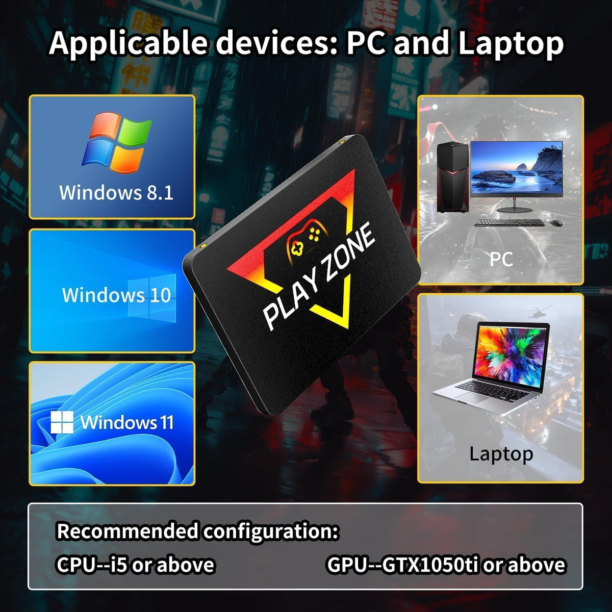 Game Console HDD with 3 Game Systems, Video Game Console with Built in 16191 Games, Emulator Console has 80+ Emulators, Game SSD for PC
