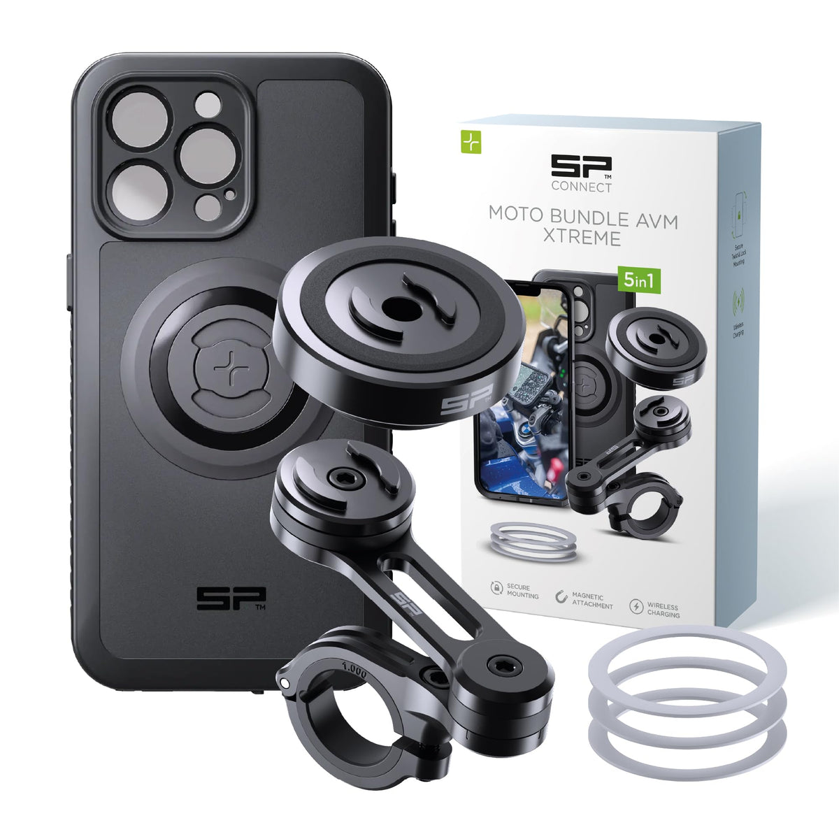 SP CONNECT Moto Bundle II AVM Xtreme | SPC+ |Compatible with iPhone 17 Pro/18 Pro | Phone Mount for Motorcycle | Motorcycle Phone Holder | Handlebars