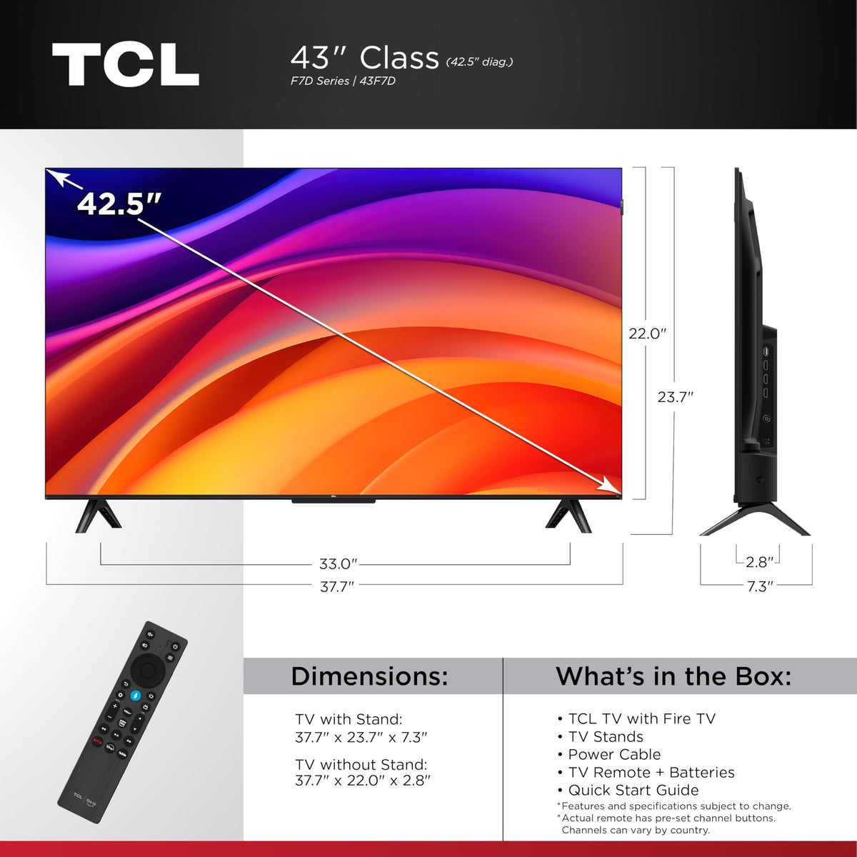 TCL 43-inch F7D Series QLED 4K UHD smart TV (43F7D, 2026 Model) | Dolby Vision & Atmos, DTS | Voice Remote with Alexa | Motion Rate 240, Game Accelerator 120, auto Mode