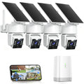 Solar Security Camera System with Home Hub, 4 Cam 4MP 360° PTZ Security Cameras Wireless Outdoor, No Monthly Fee, Local Storage, Color Night Vision, 5GHz & 2.4GHz WiFi for Home Exterior, IP66