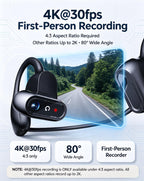 Open-Ear Bone Conduction Sport Headphones with Camera, IP68, Black