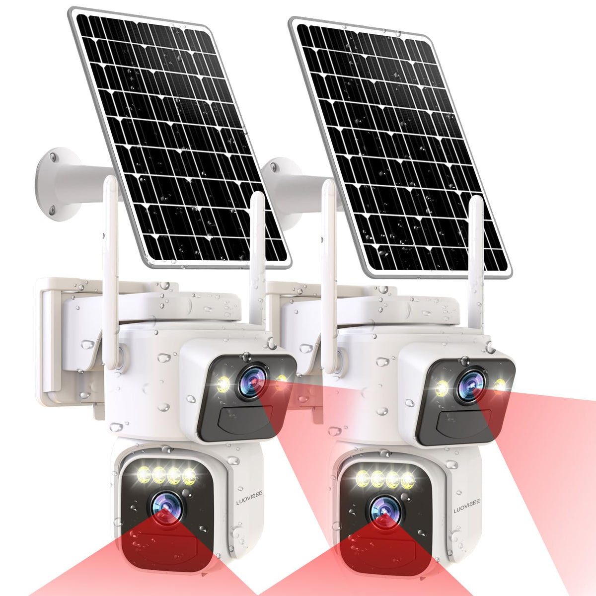 Luovisee Dual Lens Outside Cameras for Home Security Cameras 4 Pack,2.4G & 5G WiFi,Solar Battery Powered Camera with AI Motion Siren,SD/Free Cloud Storage,No Monthly Fee,Color Night Vision,Waterproof